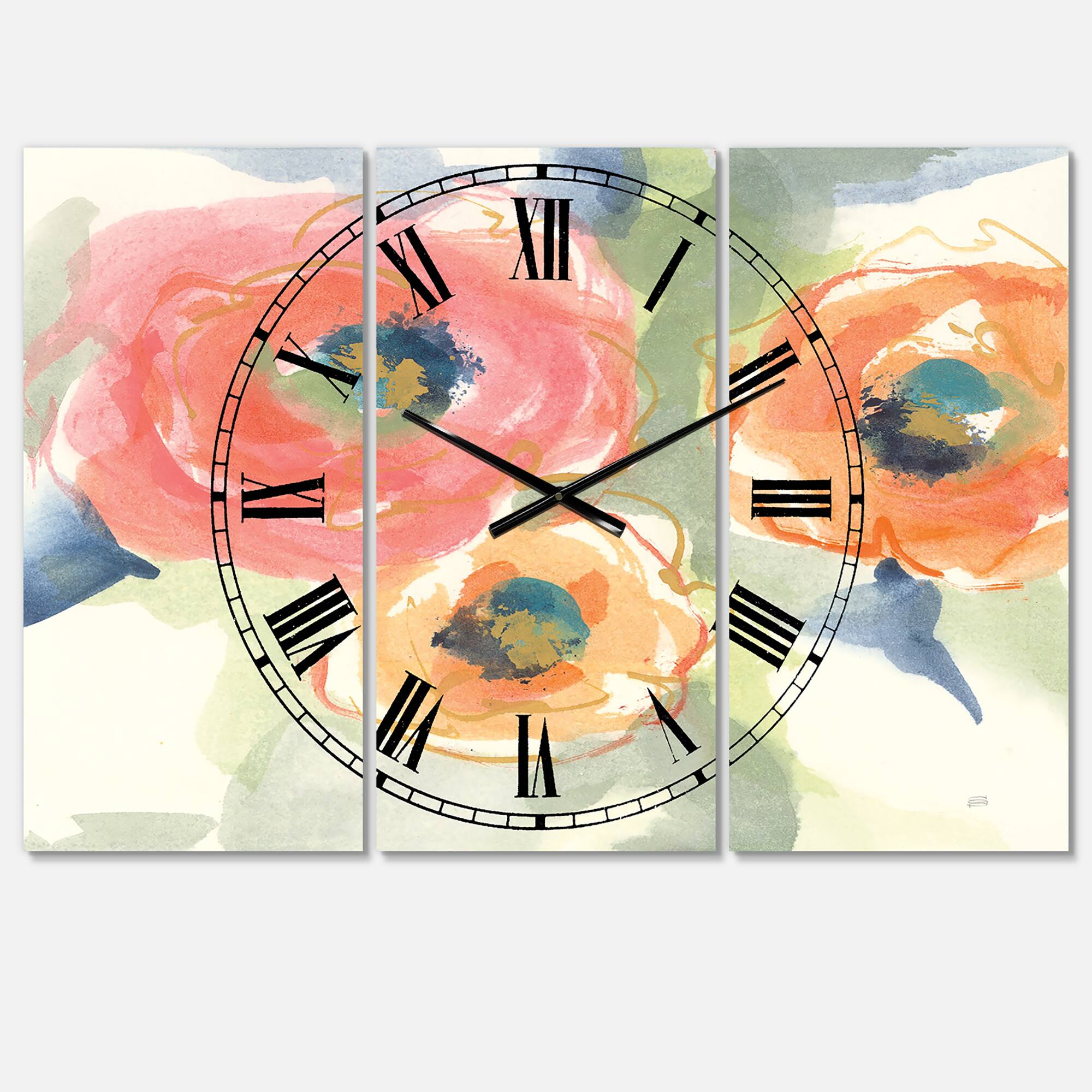 Designart Multicolor Buttercup II Traditional 3 Panel Wall Clock
